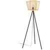 Image de Eglo Lampadaire trépied Hykeham, luminaire intérieur sur pied en bois bambou naturel et métal noir, lampe de salon à avec douille E27