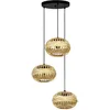 Image de Eglo Suspension luminaire Amsfield 1, lustre à 3 lampes pour salon et salle à manger, lampe de plafond suspendue en métal noir et bambou brun, douille E27, Ø 48 cm