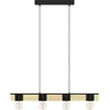Image de Eglo Suspension luminaire Amsfield 1, lustre à 4 lampes pour salon et salle à manger, FSC100HB, lampe de plafond suspendue en métal noir et bois brun, douille E27, L 90 cm