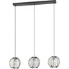 Image de Eglo Suspension luminaire Waverton, lampe à susprendre pour table à manger, lustre chambre et salle à manger à 3 lampes, métal et bois noir, textile blanc, douille E27, L 92 cm