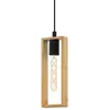 Image de Eglo Suspension Littleton, luminaire suspendu vintage de style industriel, lampe rétro suspendue en acier et bois, couleur noire, marron, douille E27, certifiée FSC