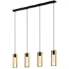 Image de Eglo Suspension Littleton, luminaire suspendu quadruple de style vintage industriel, lampe rétro suspendue en acier et bois, teintes noire et marron, douille E27, certifiée FSC