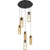 Image de Eglo Suspension Littleton, luminaire à six lumières de style vintage industriel, suspension rétro en acier et bois, couleurs noir et brun, douille E27, certification FSC