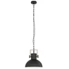 Image de Eglo Suspension Lubenham, luminaire suspendu vintage de style industriel, lampe rétro suspendue en acier et bois, coloris noir et brun, douille E27, certifié FSC