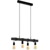 Image de Eglo Suspension LED Townshend, lampe de plafond vintage à 4 lampes, luminaire style industriel au-dessus table à manger, bois noir et acier, FSC, douille E27