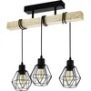 Image de Eglo Suspension luminaire Townshend 5, lustre à 3 lampes, abat-jour suspendus au design vintage et industriel, éclairage rétro en acier noir et bois, certifié FSC, douille E27