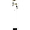 Image de Eglo Lampadaire Townshend 5, lampe de sol pour salon avec 2 abat-jour au design industriel, luminaire sur pied en acier noir et bois naturel, E27, certifié FSC, avec interrupteur