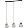 Image de Eglo Suspension Palmorla, luminaire suspendu à trois lumières de style vintage, industriel et rétro, en acier et bois noir, lampe de table à manger certifiée FSC, douille E27