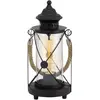 Image de EGLO Lampe de table BRADFORD, lampe à poser vintage à flamme, lanterne, lampe de chevet en acier et en tissu, couleur : noir, verre : clair, douille : E27, interrupteur inclus