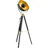 Image de EGLO Stehlampe Covaleda, Stehleuchte Industrial, Vintage Standleuchte aus Holz und Stahl, Wohnzimmerlampe in Schwarz, Gold und Messing, Lampe mit Schalter, E27 Fassung