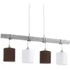 Image de Eglo Suspension Townshend 2, 4 flammes, lampe vintage en bois et acier blanc patiné, abat-jour textile lin blanc et brun, pour salle à manger ou salon, douille E27