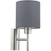 Image de Eglo Lampe murale PASTERI, applique murale en textile à flamme, matériau : acier, tissu, couleur : nickel mat, gris, douille : E27, avec interrupteur