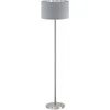 Image de Eglo Lampdaire MASERLO, lampe de sol en textile à flamme, lampe sur pied ovale en acier et tissu, couleur : nickel mat, gris, argent, douille : E27, interrupteur à pied inclus