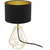 Image de Eglo Lampe de table Carlton 2, lampe de chevet vintage, lampe de salon à poser en acier et tissu doré et noir, douille E14, avec interrupteur
