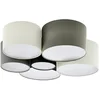 Image de Eglo Luminaire plafonnier Pastore, lustre en textile avec 6 abat-jour, lampe de plafond en tissu blanc, marron, gris et noir, douille E27
