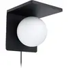 Image de Eglo Applique murale Ciglie, applique 1 flamme, matériau : aluminium moulé, couleur : noir, verre : opale mate blanche, avec chargeur QI (charge sans fil), douille : E14