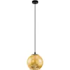 Image de Eglo Suspension luminaire Alabraccin, lampe de plafond suspendue, lustre salon ou salle à manger en métal noir et verre doré, douille E27, Ø 27 cm