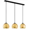 Image de Eglo Suspension luminaire Alabraccin, lampe de plafond suspendue à 3 flammes, lustre salon ou salle à manger en métal noir et verre doré, douille E27, 78 cm