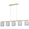 Image de Eglo Suspension Castralvo, lampe suspendue 5 flammes, élégante, suspension en acier nickel mat, bois marron et textile blanc, lampe de table à manger, lampe de salon suspendue avec douille E27