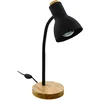 Image de Eglo Lampe de chevet Veradal, lampe de table au style scandinave pour bureau, luminaire design en métal, plastique noir et bois avec interrupteur, E27