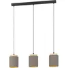Image de Eglo Suspension Albariza, lampe suspendue vintage 3 flammes, luminaire en acier, bois et textile noir, naturel, cappuccino, or, lampe de salle à manger, suspension salon avec douille E27