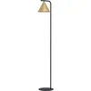 Image de Eglo Lampadaire sur pied Narices, luminaire minimaliste en laiton brossé, lampe de salon dorée et noire avec interrupteur à pied, douille E27