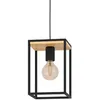 Image de Eglo Suspension luminaire Libertad, lustre chambre en métal noir et bois naturel, plafonnier salon ou salle à manger, douille E27