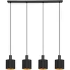 Image de Eglo Suspension luminaire Zaragoza, lustre à 4 lampes pour chambre, salon et salle à manger, lampe de plafond suspendue, abat-jour en tissu noir et doré avec décor, douille E27
