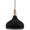 Image de Eglo Suspension luminaire Sabinar, lustre scandinave pour salon et salle à manger, lampe de plafond suspendue en métal noir et bois nature, FSC100HB, douille E27, Ø 28 cm