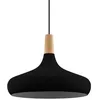 Image de Eglo Suspension luminaire Sabinar, lustre scandinave pour salon et salle à manger, lampe de plafond suspendue en métal noir et bois nature, FSC100HB, douille E27, Ø 40 cm