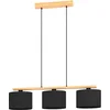 Image de Eglo Suspension luminaire Castralvo, lustre à 3 lampes pour salon et salle à manger, lampe de plafond suspendue en bois naturel et tissu noir, FSCM70HB, douille E27