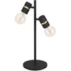 Image de Eglo Lampe de chevet Lurone, lampe de table à poser avec 2 spots orientables, luminaire décoratif pour salon et chambre en métal noir et laiton, douille E27