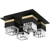 Image de Eglo Plafonnier Barrancas à 4 lampes, lampe cristal élégante, éclairage de plafond intérieur en métal noir et doré, verre transparent, luminaire pour salon et couloir, douille E14