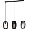 Image de Eglo Suspension luminaire Bajazzara, lustre à 3 lampes pour salon et salle à manger, lampe de plafond à suspendre au design scandinave, bois et métal noir, douille E27
