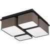 Image de Eglo Luminaire plafonnier Mordazo à 4 lampes, lampe de plafond en textile, éclairage indirect pour salon et couloir en tissu brun anthracite et métal noir, douille E27