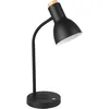 Image de Eglo Lampe de chevet Veradal-QI, lampe de lecture avec fonction de chargement QI, lampe de table dimmable tactile, bois naturel, métal noir et crème, éclairage pour salon et chambre, blanc chaud