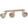 Image de Eglo Rail spot Arrecife, rampe de 3 spots orientables, barre de spots pivotants, plafonnier en métal couleur sable et bois chêne, lampe de plafond avec douille E27