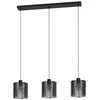 Image de Eglo Suspension luminaire Segovia, lustre à 3 lampes pour salon et salle à manger, lampe de plafond suspendue, métal et bois noir, douille E27, L 88 cm