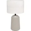 Image de EGLO Lampe de table Capalbio, lumière de chevet avec abat-jour en tissu, luminaire à poser pour salon et chambre, céramique couleur sable et tissu blanc, douille E27