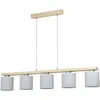 Image de Eglo Suspension Castralvo, luminaire suspendue à cinq lampes, lampe en acier finition nickel mat, bois marron et textile blanc, lampe pour table de salle à manger certifiée FSC, douille E27