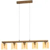 Image de Eglo Suspension luminaire Castralvo, lampe de plafond suspendue à 5 flammes, lustre salon ou salle à manger en verre ambré et bois naturel, certifié FSC, douille E27, 121 cm