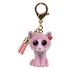 Image de Ty - Anneau Porte-clés Mini Boos Clips - Chat - Fiona - Rose - avec Gland Rose - Le Porte-clés Tendance inspiré des célèbres Peluches aux Yeux Grands Scintillants - 10 Cm - 25065