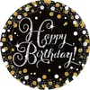 Image de Amscan Assiettes en Carton, Noir/Or, Happy Birthday