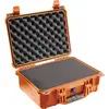 Image de PELI 1450 valise rigide antichoc pour équipement fragile, IP67 étanche à l'eau et à la poussière, capacité de15L, fabriquée en Allemagne, avec insert en mousse personnalisable, couleur: orange