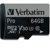 Image de Verbatim Pro U3 Carte mémoire microSDXC avec Adaptateur - 64 Go - Noire - Carte microSD pour Capture vidéo 4K en Ultra HD - pour appareils Photo - avec spécification UHS de Classe 3
