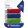Image de Verbatim Clé USB Slider Multipack 16Go I USB 2.0 I 3 clés USB I pour Laptop Ordinateur Portable ultrabook TV autoradio I Stick USB 2.0 I Clé USB avec Un système de Poussoir I Rouge Bleu Vert