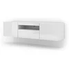 Image de Aura Meuble TV Bas Universel 150 cm à Suspendre ou à Poser Armoire Hi-FI avec LED Blanc Brillant