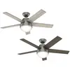 Image de HUNTER FAN Ventilateur de Plafond Stile 117 cm pour Intérieur, avec Lumière et Télécommande, Argenté Mat, 5 Pales Réversibles en Chêne Gris Clair et Noyer Gris, pour Été et Hiver, Modèle 50640
