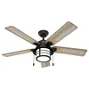 Image de Hunter Fan Ventilateur de Plafond Santorini 137 cm pour Intérieur et Extérieur, avec Lumière et Chaînette, 5 Pales Réversibles en Pin Cembro et Saule Noir, pour Été et Hiver, Modèle 50648