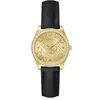 Image de Guess BOA GW0989L2 Montre pour Femme avec zircone, Bracelet en Cuir Noir, Verre minéral, Cadran doré, 3 Bars, diamètre du boîtier : 32 mm